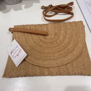Tan Woven Clutch Bag
